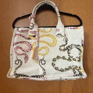 Vince Camuto Orla Color Coiled Snake Heavy Canvas Tote- Snake Design